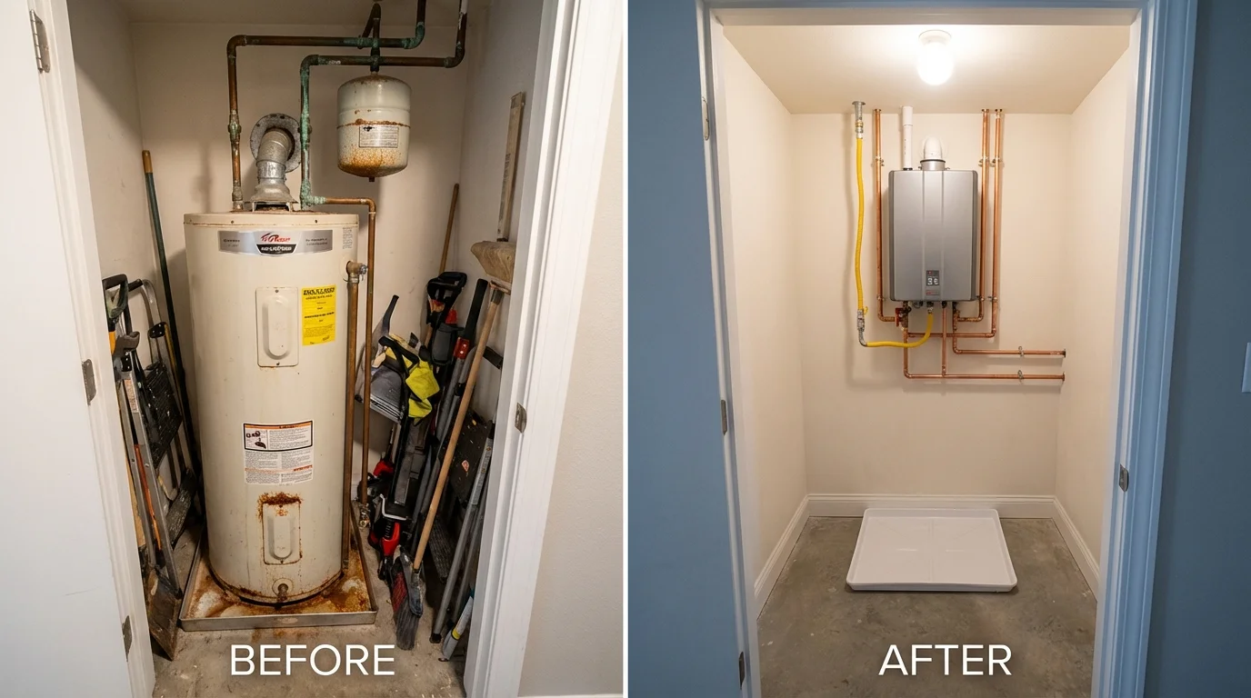 Tank water heater versus wall-mounted tankless unit comparison for Bloomfield, MO homeowners